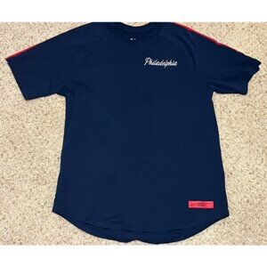 Philadelphia 76ers Sixers Nike Navy Blue Script Tee Shirt Size L Large EUC 19-20